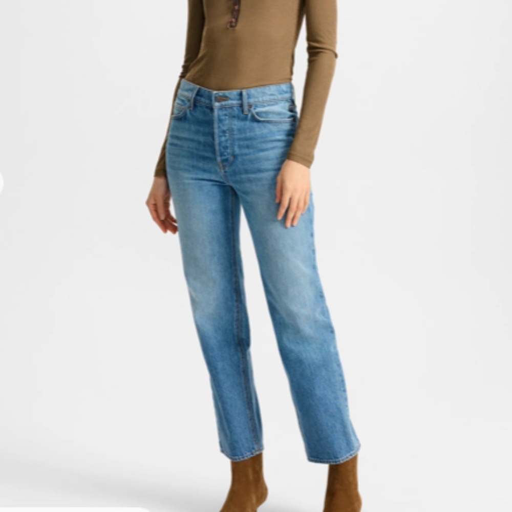 Veronica Beard Leah Straight-Leg Jean Blue Mid-Rise Cropped Italian Stretch-Deni